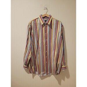 Etro Milano Mens Size 43 Multi Stripe Long Sleeve Button-Down Dress Shirt Italy